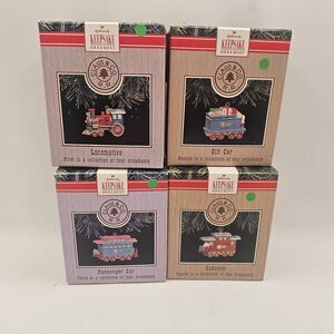 Set of 4 HALLMARK ORNAMENT RAILROAD TRAIN CLAUS COMPANY TRESTLE 1991